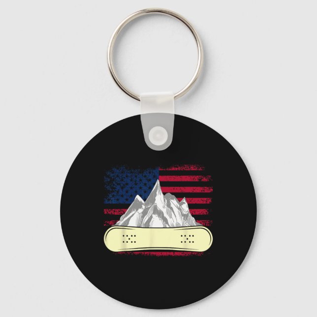 Snowboarding Skiing Snowboard American Flagga Snow Nyckelring (Framsida)