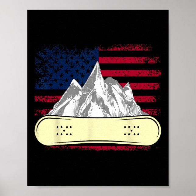 Snowboarding Skiing Snowboard American Flagga Snow Poster (Framsidan)