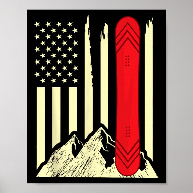 Snowboarding Skiing Snowboard American Flagga Snow Poster (Framsidan)