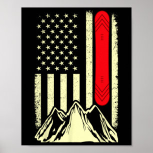 Snowboarding Skiing Snowboard American Flagga Snow Poster