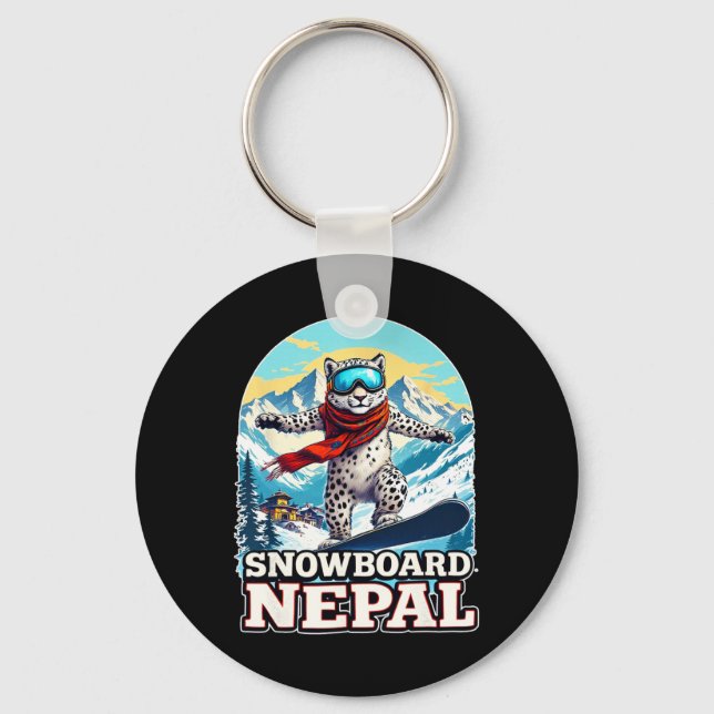 Snowboarding Snö Leopard Äventyr i Nepal Nyckelring (Framsida)