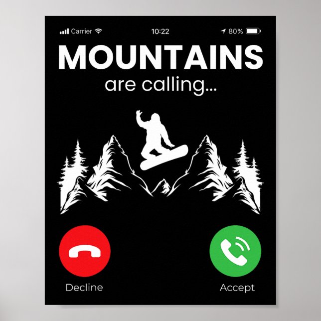 Snowboarding Snowboard Mobile Mobil Visning Mounta Poster (Framsidan)