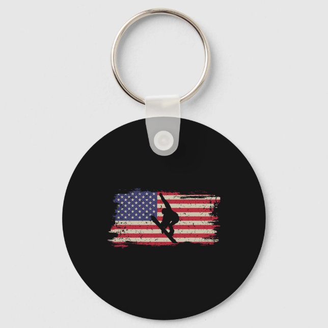 Snowboarding Snowboard Patriotic Vintage Amerika Nyckelring (Framsida)