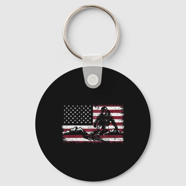 Snowboarding Snowboard Patriotic Vintage Amerika Nyckelring (Framsida)
