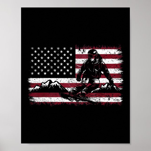 Snowboarding Snowboard Patriotic Vintage Amerika Poster (Framsidan)