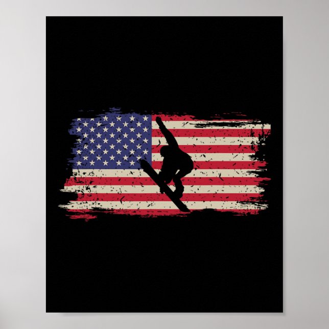 Snowboarding Snowboard Patriotic Vintage Amerika Poster (Framsidan)