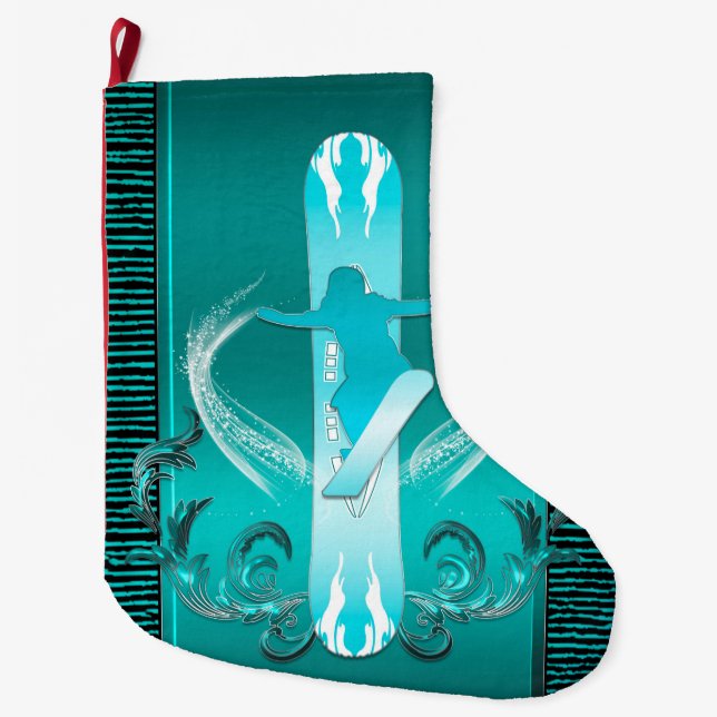 Snowboarding Snowboarder med blom- inslag Stor Julstrumpa (Framsidan)