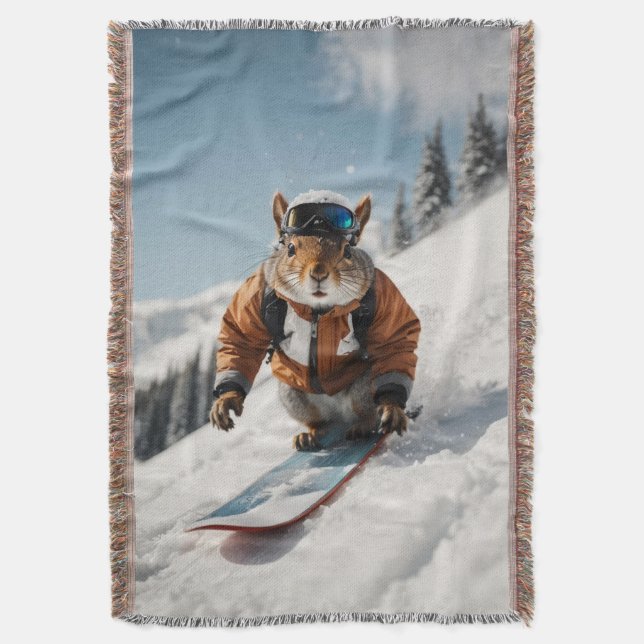 Snowboarding Squirrel Wintertime Whimsical Animal Filt (Framsidan Vertikal)