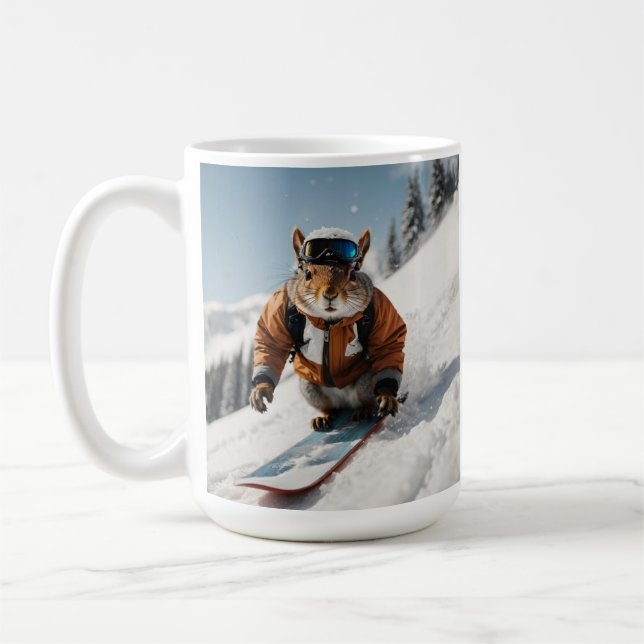 Snowboarding Squirrel Wintertime Whimsical Animal Kaffemugg (Vänster)