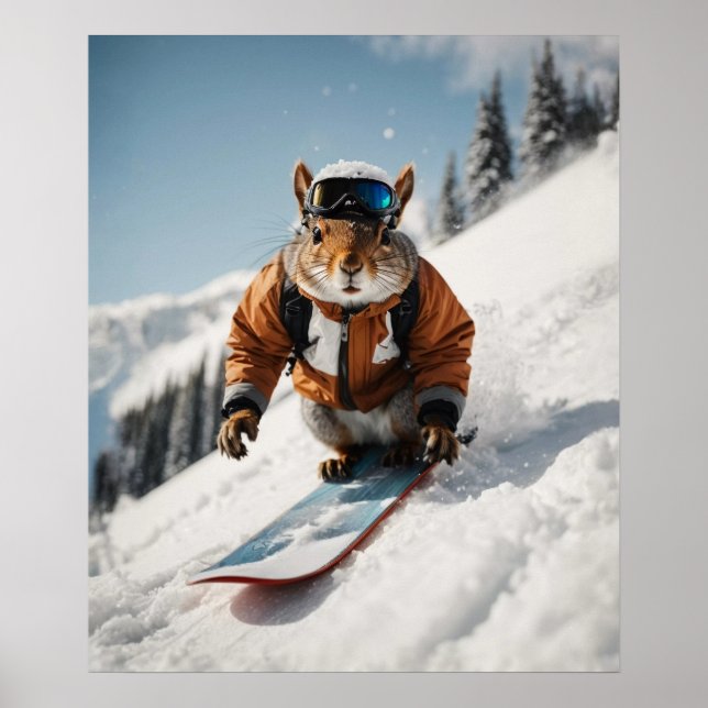 Snowboarding Squirrel Wintertime Whimsical Animal Poster (Framsidan)