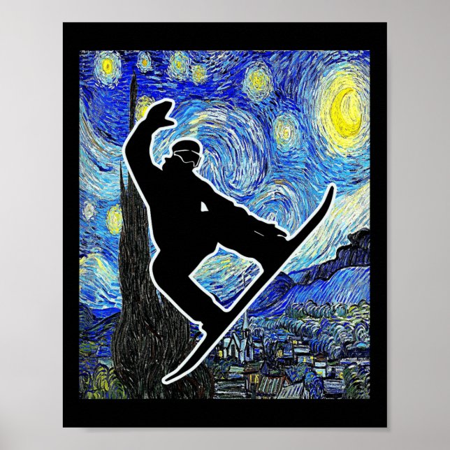 Snowboarding Starry Night Snowboard Van Gogh Poster (Framsidan)