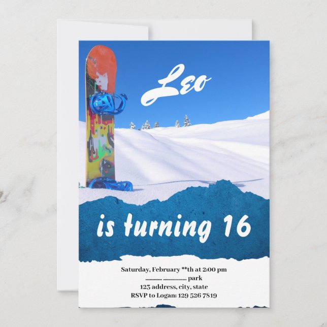 Snowboarding Winter Sports Birthday-inbjudan Inbjudningar (Framsida)