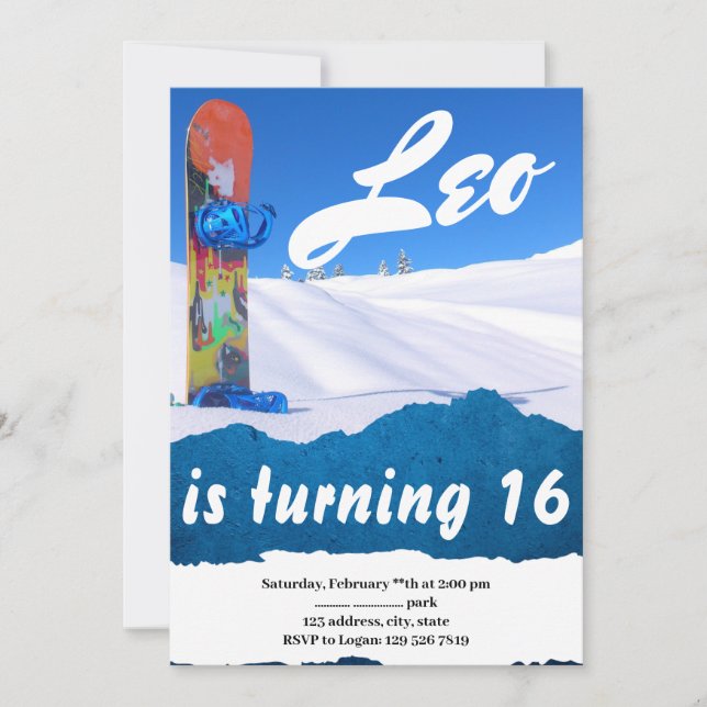 Snowboarding Winter Sports Birthday-inbjudan Inbjudningar (Framsida)
