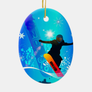 Snowboardingen snowboarder med stiger ombord julgransprydnad keramik
