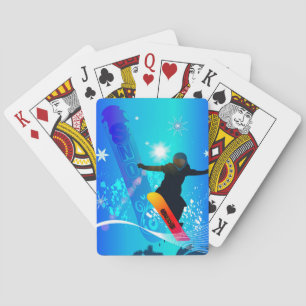 Snowboardingen snowboarder med stiger ombord spel kort