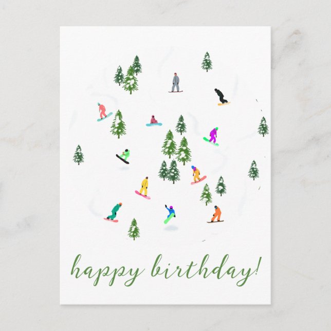 Snowboardist Snowboard-illustration Födelsedag Vykort (Framsida)