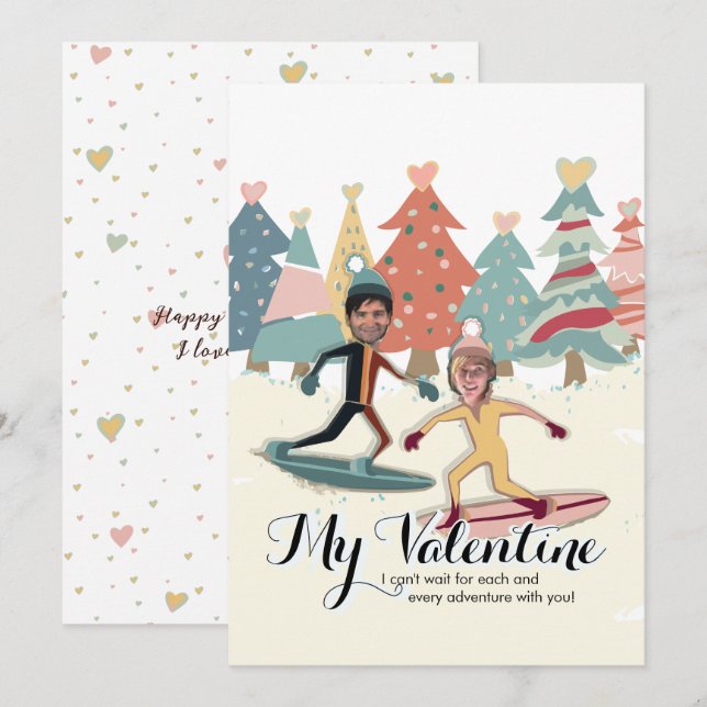 Snowboardvalentinshögtidskort Julkort (Fram/baksida)
