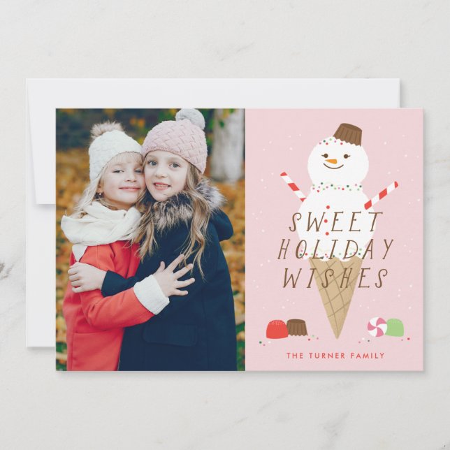 Snowcone Photo jul Card - Rosa Meddelande (Framsida)