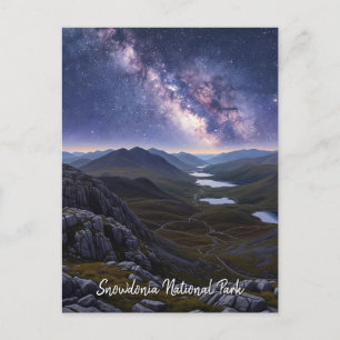 Snowdonia National Park Wales Travel Night Vykort
