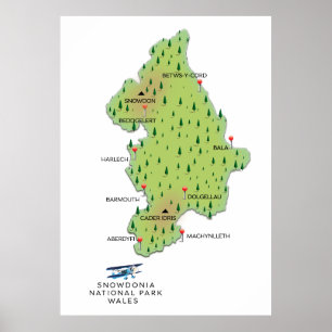 Snowdonia nationalpark, Wales karta Poster