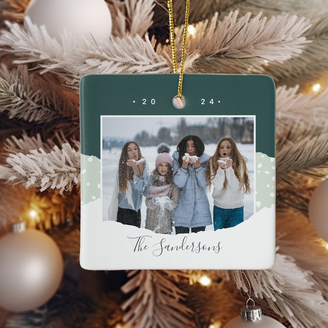 Snowdrift | Färgblocksfoto-Personlig Julgransprydnad Keramik (Skapare uppladdad)