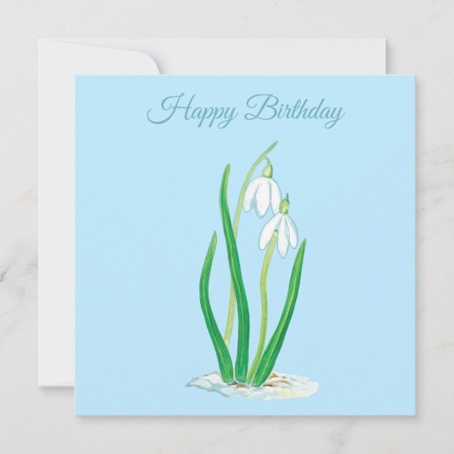 Snowdrops (Galanthus) Illustration Birthday Kort (Framsida)