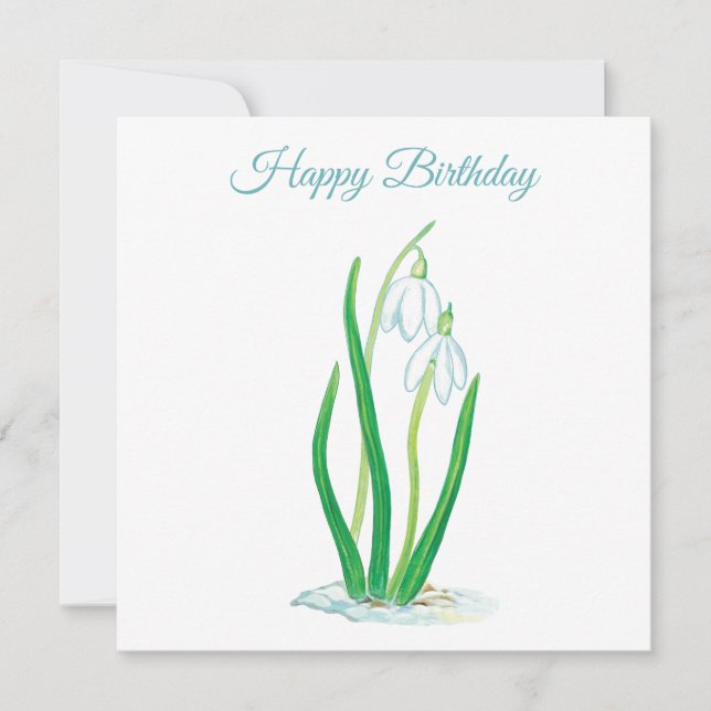 Snowdrops (Galanthus) Illustration Birthday Kort (Framsida)