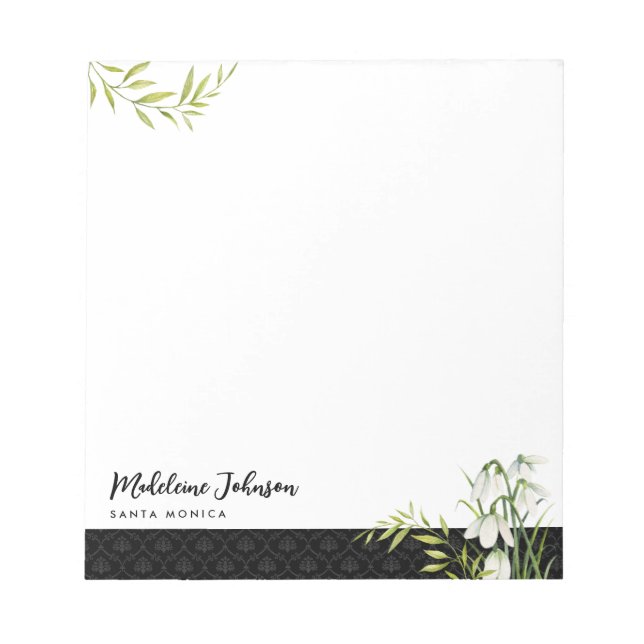 Snowdrops Laurel Damask, Elegant Anteckningsblock (Framsida)