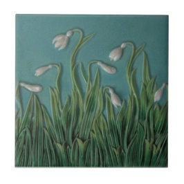 Snowdrops Majolica Faux Relief c1875 Antique Repro Kakelplatta