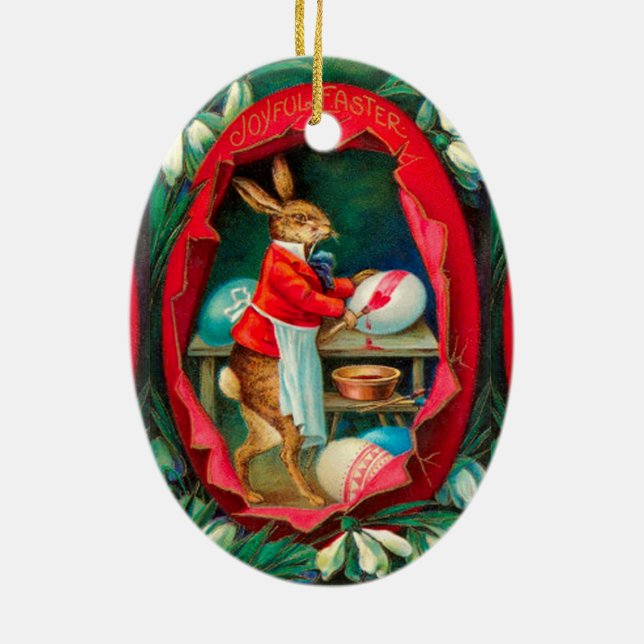 SNOWDROPS MED KANINPAINANDE PÅSKÄGG JULGRANSPRYDNAD KERAMIK (Baksidan)