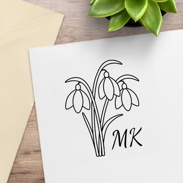 Snowdrops Spring Flowers Monogram Initials Stämpel (Skapare uppladdad)