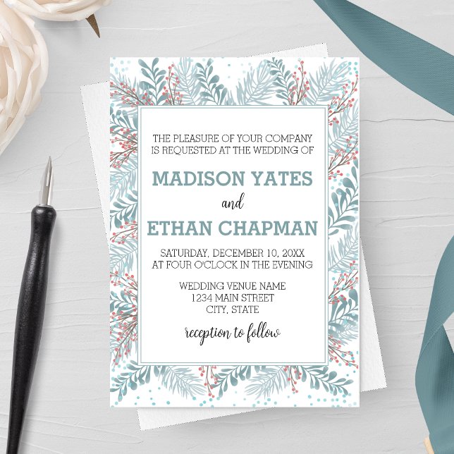 Snowfall Ferns Winter bröllopsinbjudan Inbjudningar (Skapare uppladdad)