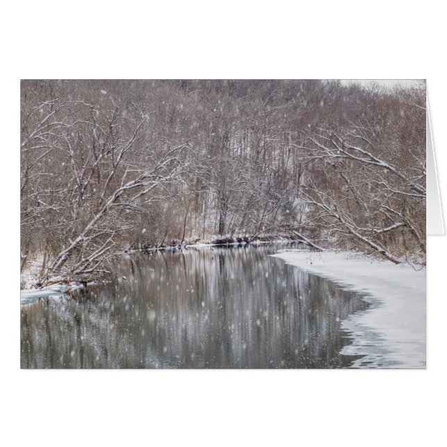 Snowfall over Finley River Greeting Card Hälsningskort (Framsidan Horizontal)