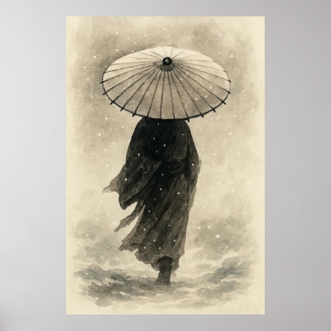 Snowfall Silence: Umbrella in the Winter Mist Poster (Framsidan)