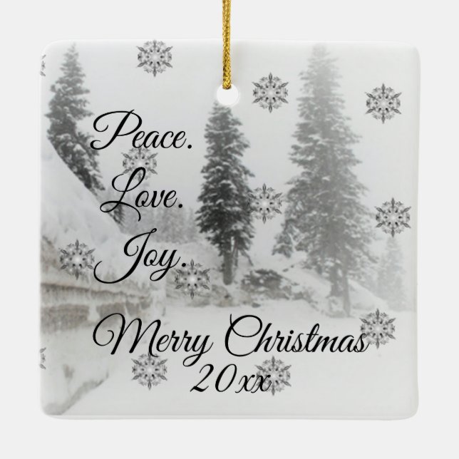 Snowfall Snöflingor, svart, vit skiss Julgransprydnad Keramik (Baksida)