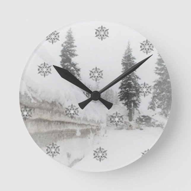 Snowfall snöflingor vinterjul rund klocka (Framsida)