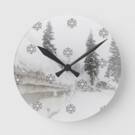 Snowfall snöflingor vinterjul rund klocka