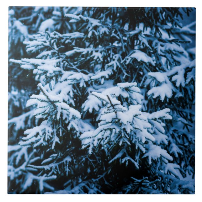 Snowfall Winter Julgran Kakelplatta (Framsidan)