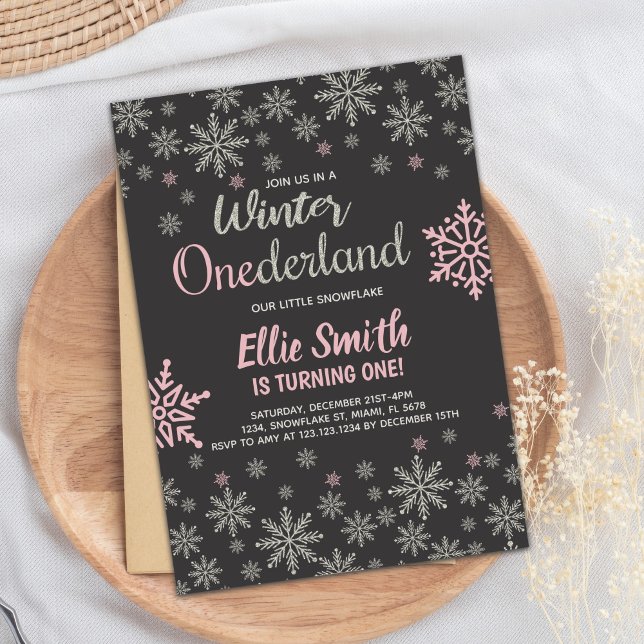 Snowflake 1st Birthday Party för flickor Inbjudningar (Winter Onederland Birthday Invitations)