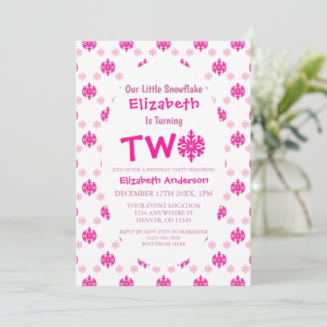 Snowflake 2:a födelsedag inbjudningar (Stående Fram)
