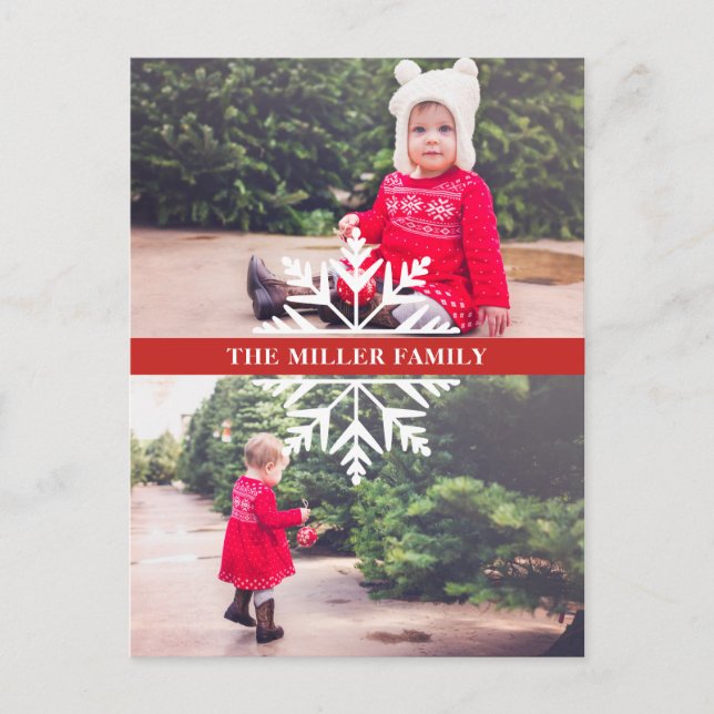 Snowflake 2-Photo Helgdag Vykort (Framsida)