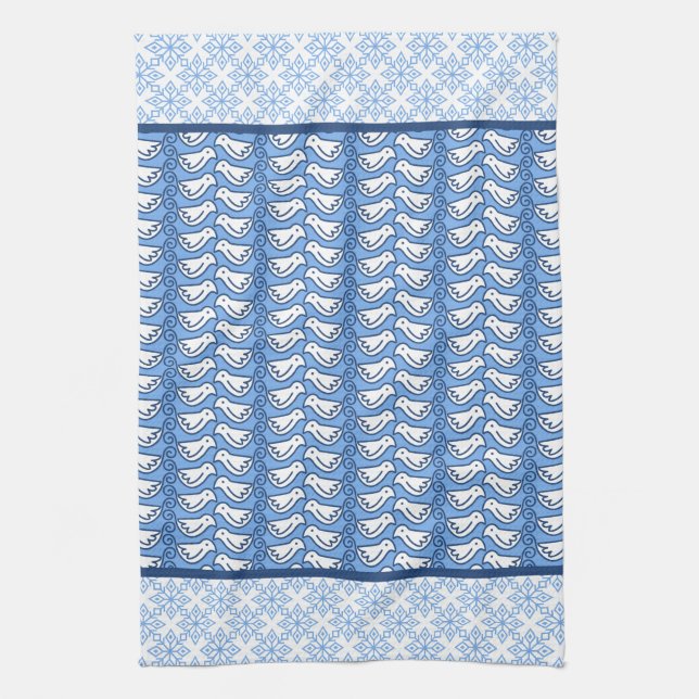 Snowflake and Dove Mönster Winter Kitchen Towel Kökshandduk (Vertikal)