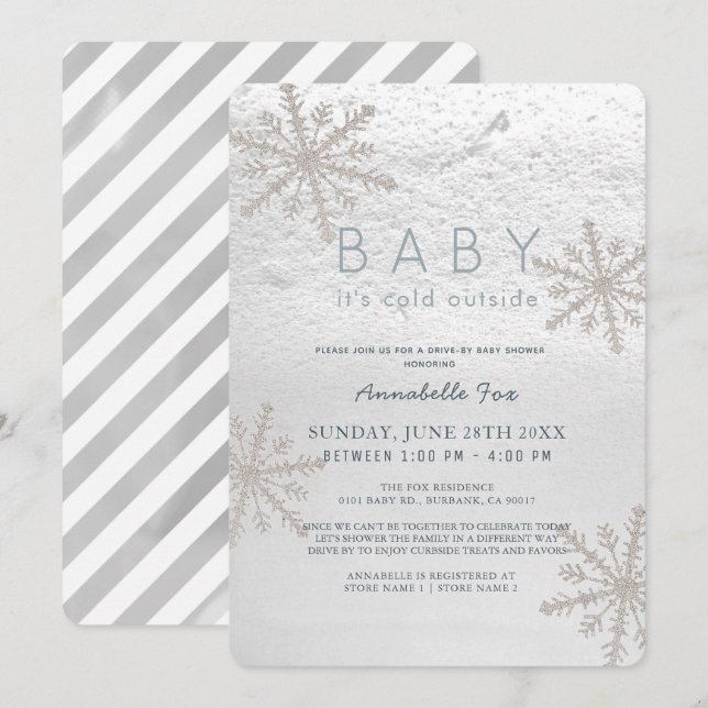 Snowflake Baby Kallet Drive by Baby Shower Inbjudningar (Fram/baksida)