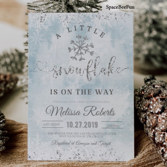 Snowflake Baby Shower Boy-inbjudan lite Snö Inbjudningar (Snowflake Baby Shower Boy Invitation A little Snowflake is on the Way It's Cold Outside Winter)