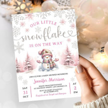 Snowflake Baby Shower Girl Rosa Silver