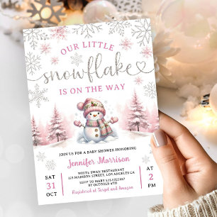 Snowflake Baby Shower Girl Rosa Silver Inbjudningar
