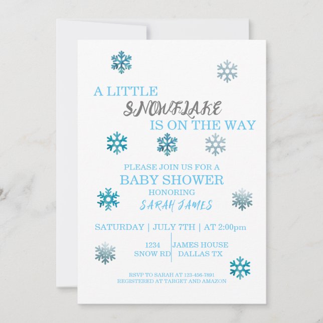 Snowflake Baby Shower-inbjudan Inbjudningar (Framsida)