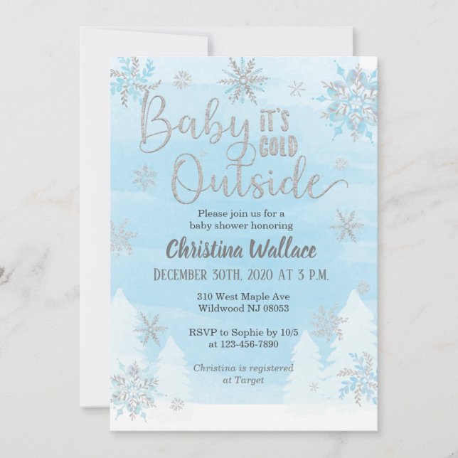 Snowflake Baby Shower-inbjudan till en pojke Inbjudningar (Framsida)