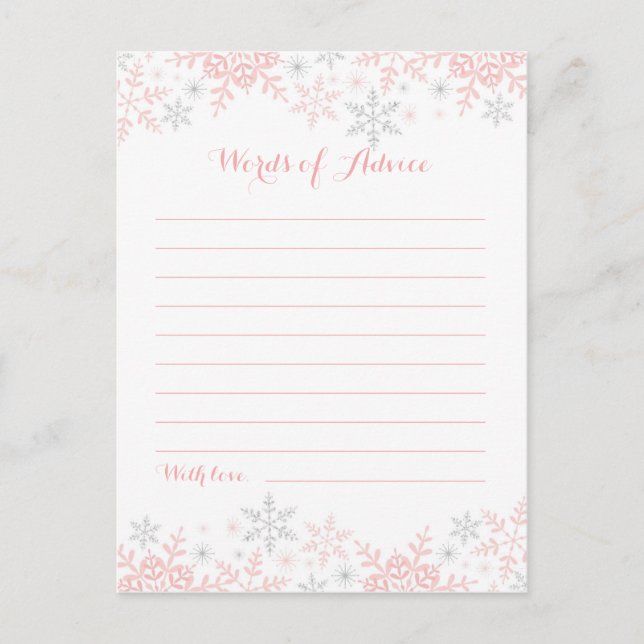 Snowflake Baby Shower Ord of Advice Rådkort (Framsida)