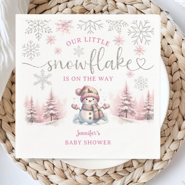 Snowflake Baby Shower Rosa Girl Pappersservett (Skapare uppladdad)